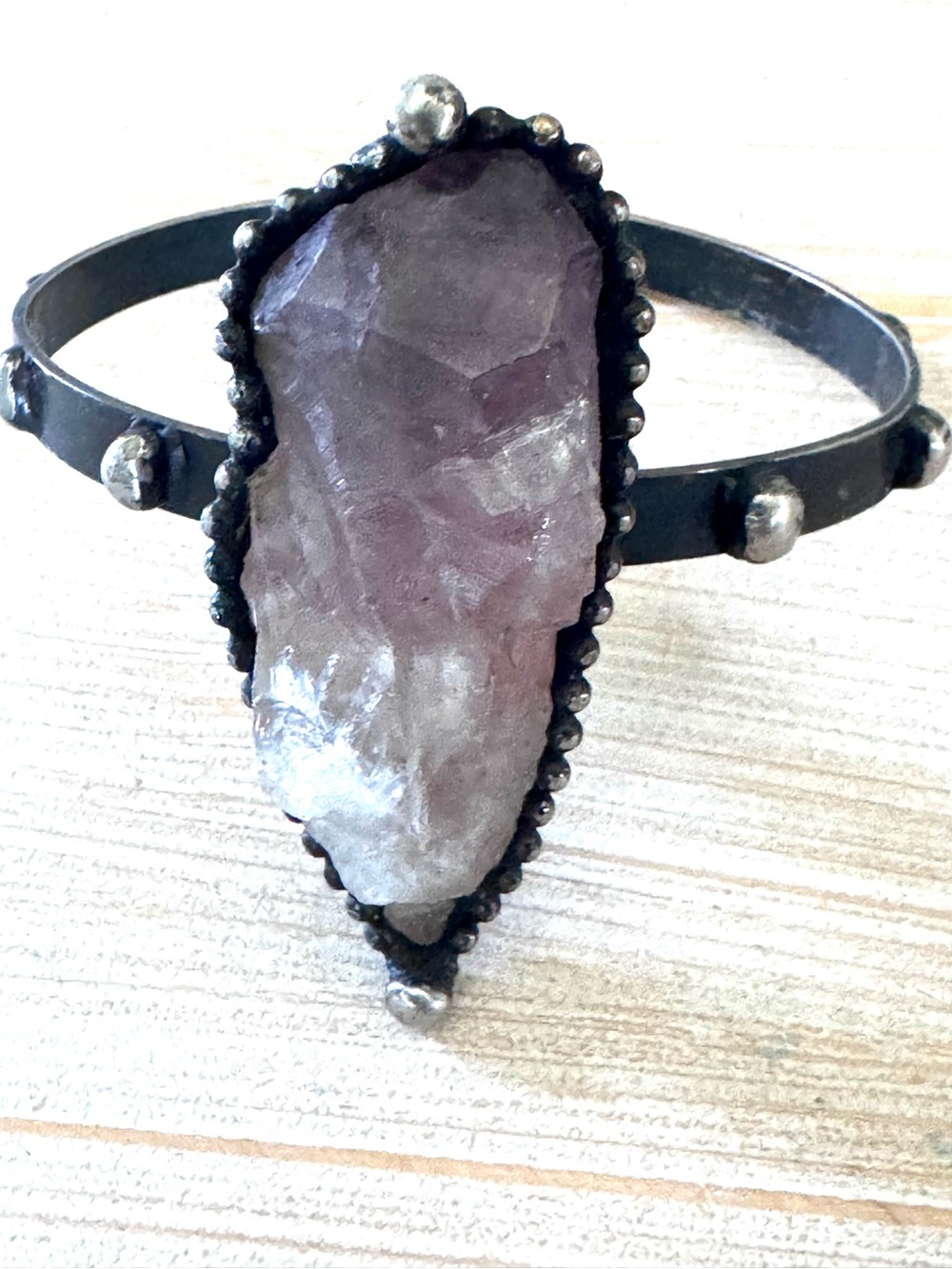 Vintage Purple Raw Amethyst Cuff Bracelet